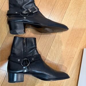 Saint Laurent Black Leather Wyatt Harness Boots